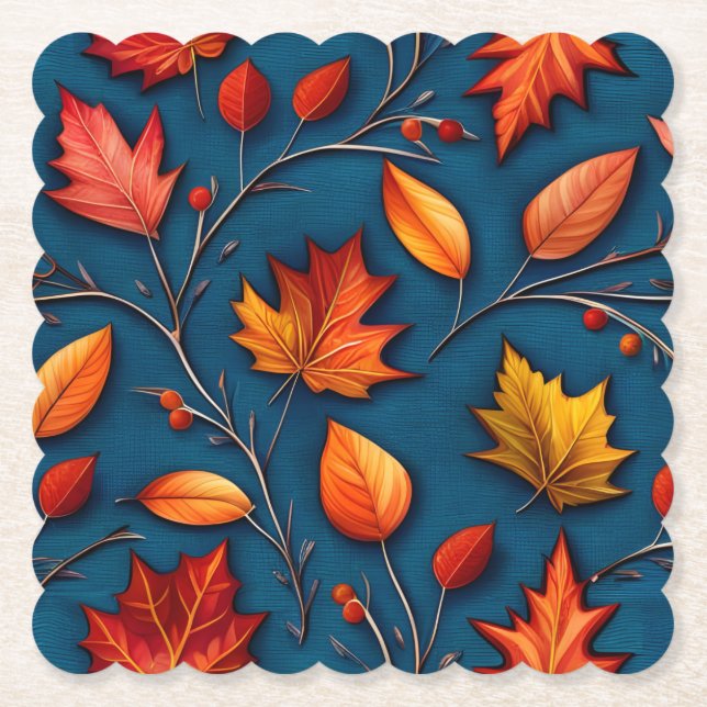 Autumn Leaves and Denim Paper Coaster (Front)