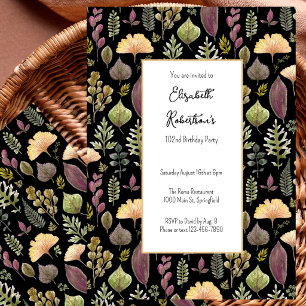 Autumn Leaves and Ferns on Black 102nd Birthday  Invitation