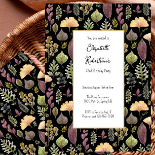 Autumn Leaves and Ferns on Black 72nd Birthday Invitation