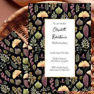 Autumn Leaves and Ferns on Black 85th Birthday Invitation