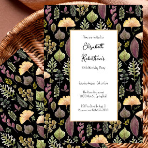 Autumn Leaves and Ferns on Black 88th Birthday  Invitation