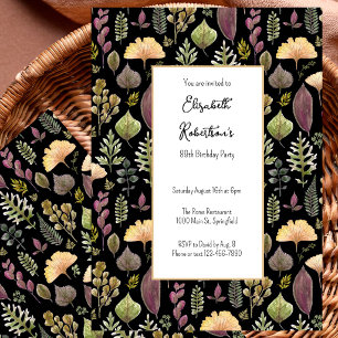 Autumn Leaves and Ferns on Black 89th Birthday Invitation