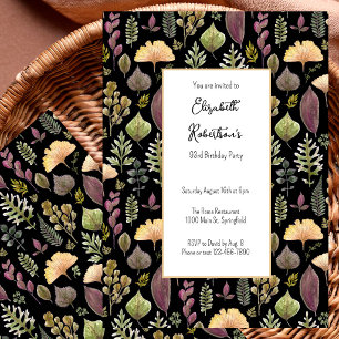 Autumn Leaves and Ferns on Black 93rd Birthday Invitation