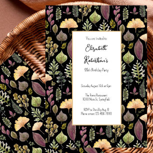 Autumn Leaves and Ferns on Black 95th Birthday Invitation