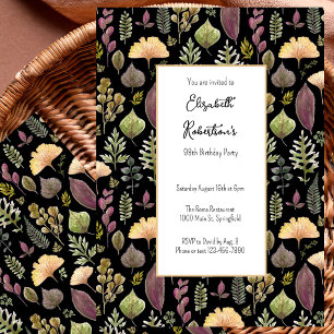 Autumn Leaves and Ferns on Black 98th Birthday Invitation