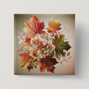 Autumn Leaves and Flowers in Fall Bouquet Art 15 Cm Square Badge