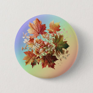 Autumn Leaves and Flowers in Fall Bouquet Art 6 Cm Round Badge