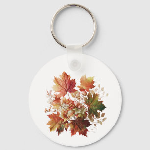 Autumn Leaves and Flowers in Fall Bouquet Art Key Ring