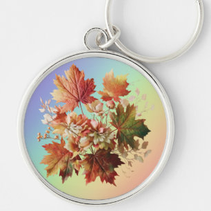 Autumn Leaves and Flowers in Fall Bouquet Art Key Ring