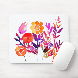 Autumn Leaves And Flowers In Watercolor White Mouse Mat