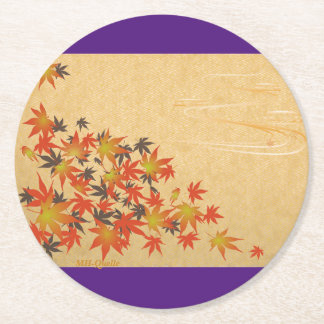 Autumn leaves and flowing water pattern (Sayagata  Round Paper Coaster