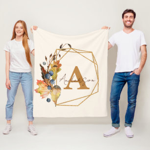 Autumn leaves and gold frame personalised fleece blanket
