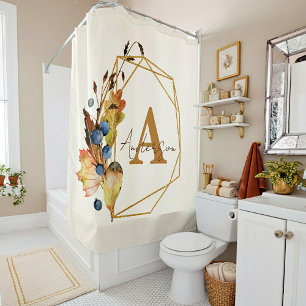 Autumn leaves and gold frame personalised  shower curtain