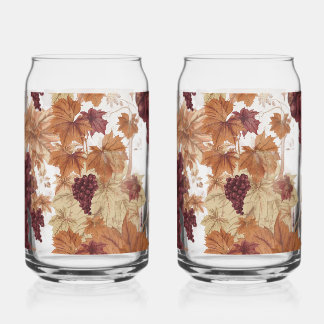 Autumn Leaves and Grapes Vineyard Can Glass