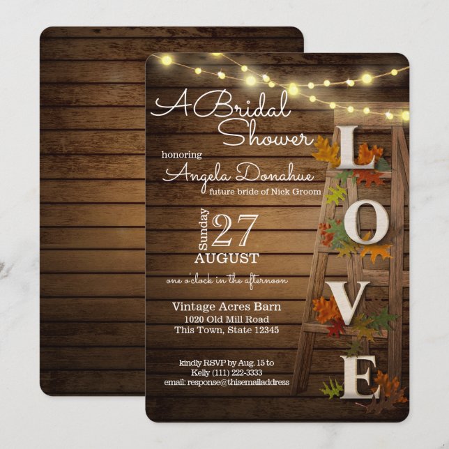 Autumn Leaves and Ladder Rustic Bridal Shower Invitation (Front/Back)
