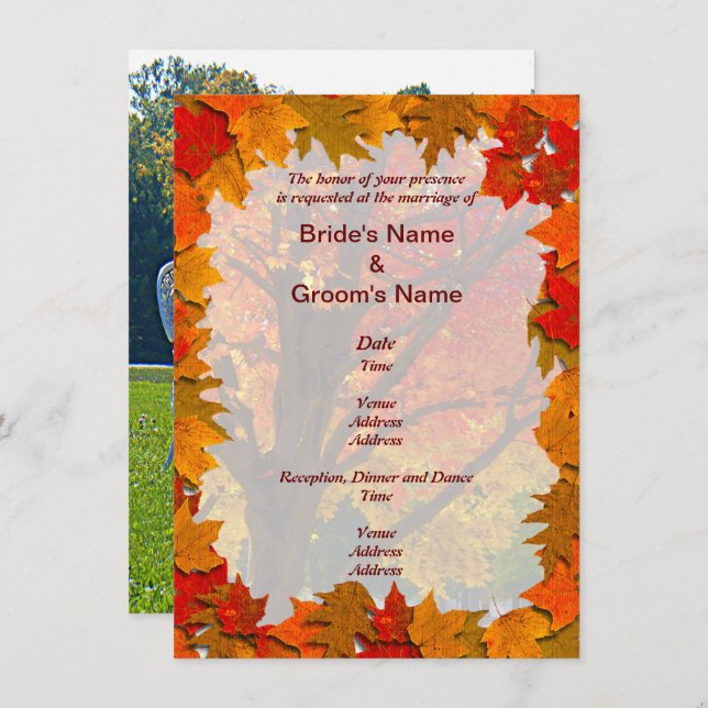 Autumn Leaves and Meadow of Love Wedding Invitation (Front/Back)