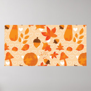 Autumn leaves and nuts. Lovely nature hand drawn i Poster