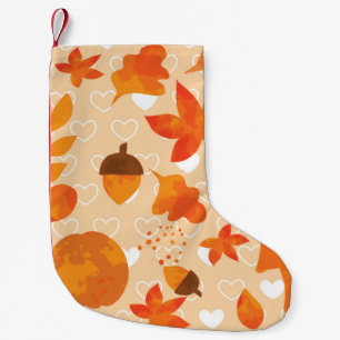 Autumn leaves and nuts. Lovely nature hand drawn i Small Christmas Stocking
