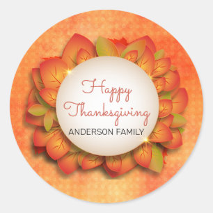 Autumn Leaves And Orange Background Classic Round Sticker