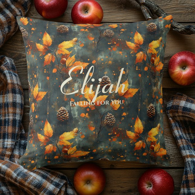 Autumn Leaves and Pinecones Pattern in Deep Teal  Cushion (Creator Uploaded)