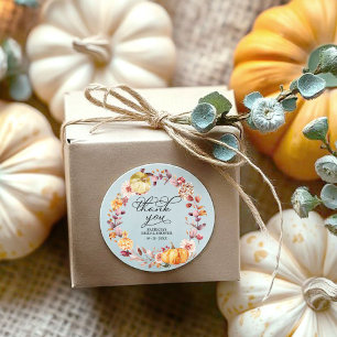 Autumn Leaves and Pumpkin Bridal Shower Favour Classic Round Sticker