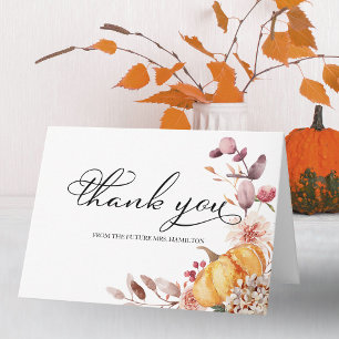 Autumn Leaves and Pumpkin Fall Bridal Shower Thank Card