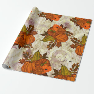 Autumn Leaves and Pumpkin Fall Pattern   Wrapping Paper