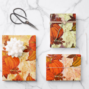 Autumn Leaves and Pumpkin Fall Pattern  Wrapping Paper Sheet