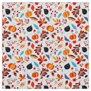 Autumn Leaves and Pumpkin Pattern Fabric