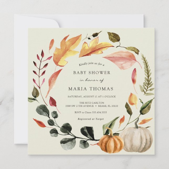 Autumn Leaves and Pumpkins Baby Shower Invitation (Front)