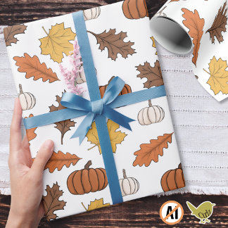 Autumn Leaves and Pumpkins Fall Harvest Wrapping Paper