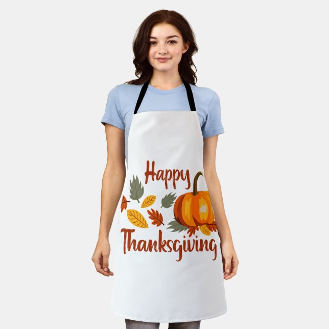 Autumn Leaves And Pumpkins Happy Thanksgiving  Apron (Worn)