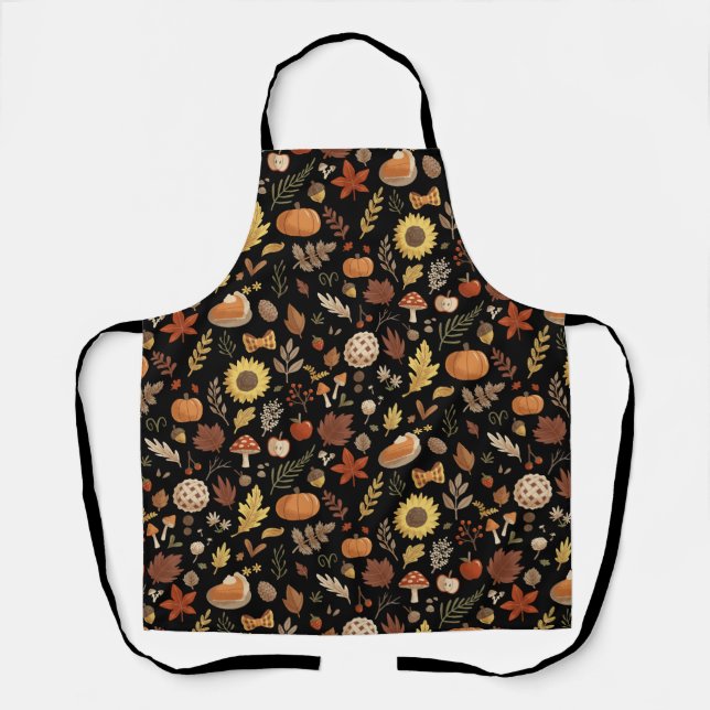 Autumn Leaves and Pumpkins in Black Thanksgiving Apron (Front)