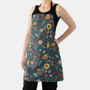 Autumn Leaves and Pumpkins in Navy Thanksgiving Apron