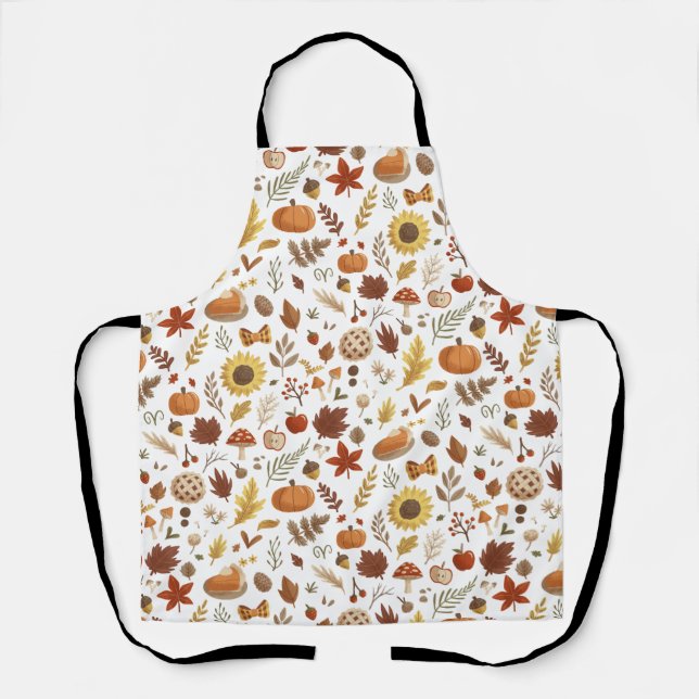 Autumn Leaves and Pumpkins in White Thanksgiving Apron (Front)