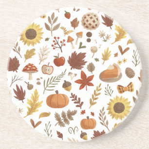 Autumn Leaves and Pumpkins in White Thanksgiving Coaster