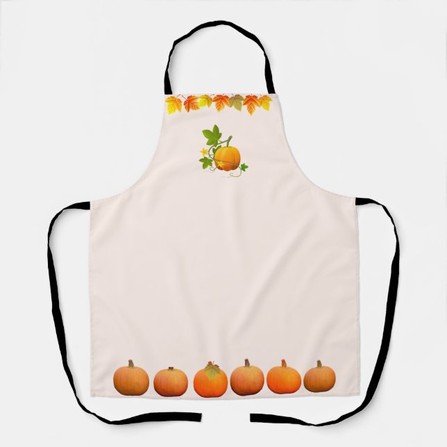 Autumn leaves and pumpkins on light beige apron (Front)