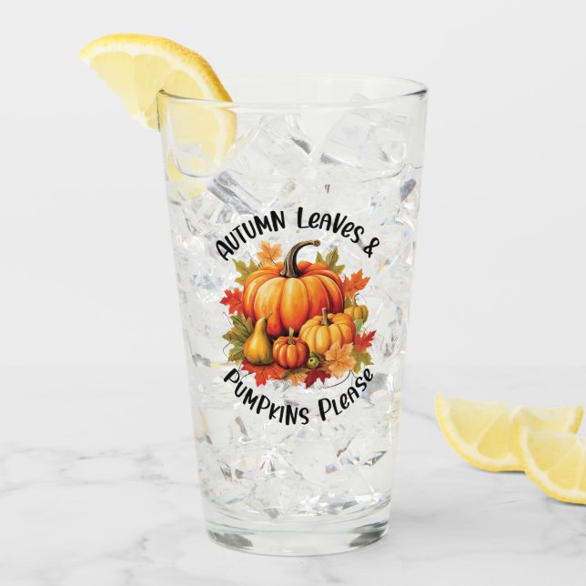 Autumn Leaves and Pumpkins Please Glass (Front Ice)