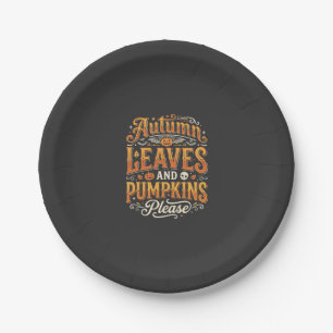 Autumn Leaves and Pumpkins Please Halloween Design Paper Plate