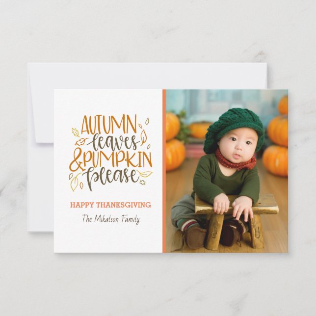 Autumn Leaves and Pumpkins Please Photo Card (Front)