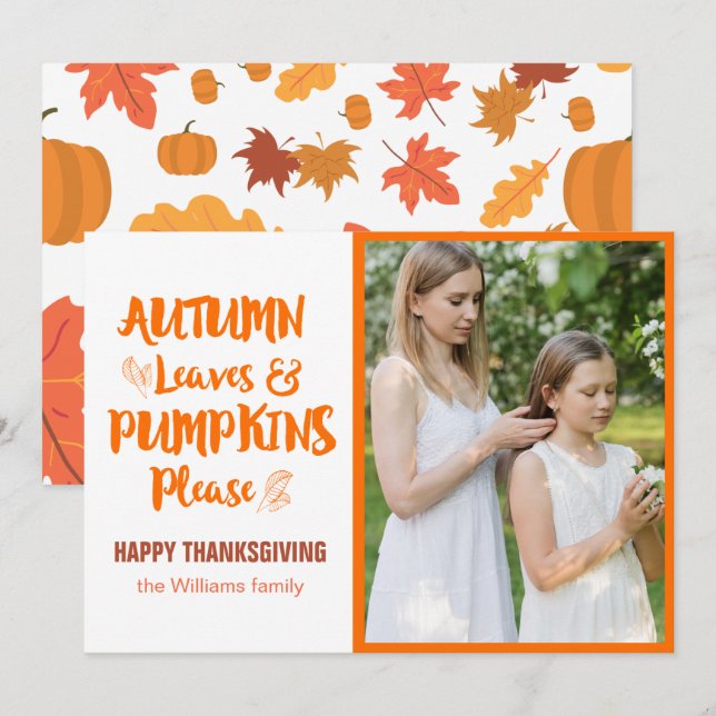 Autumn Leaves and Pumpkins Please Photo Holiday Card (Front/Back)