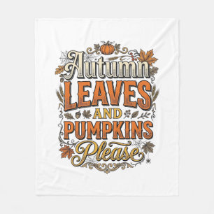 Autumn Leaves And Pumpkins Please Vintage Fleece Blanket