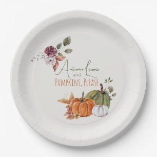 Autumn Leaves and Pumpkins Please Watercolor Paper Plate