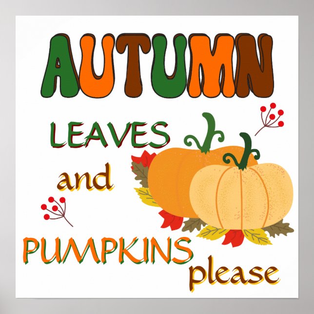 Autumn Leaves and Pumpkins Poster (Front)