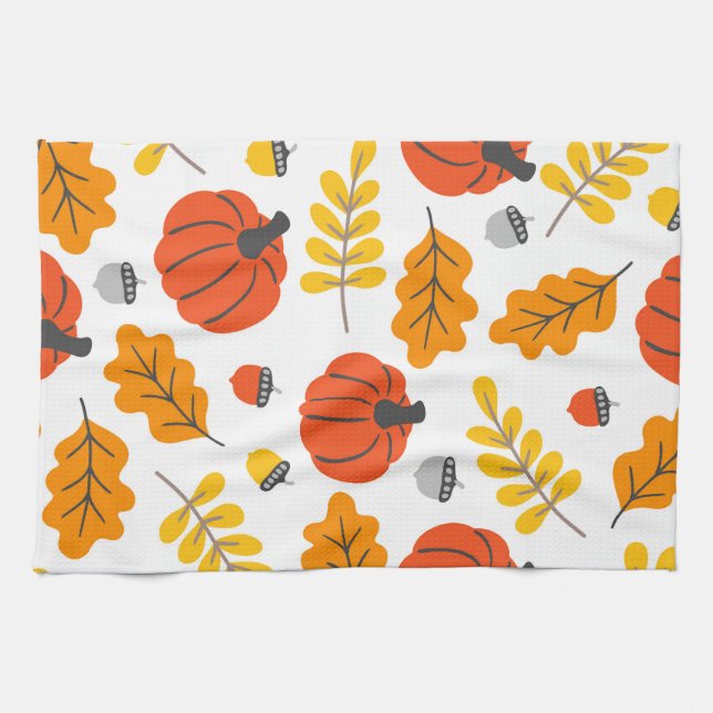 Autumn Leaves and pumpkins Tea Towel (Horizontal)