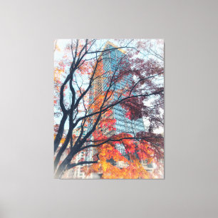 Autumn Leaves and Skyscraper Canvas Print