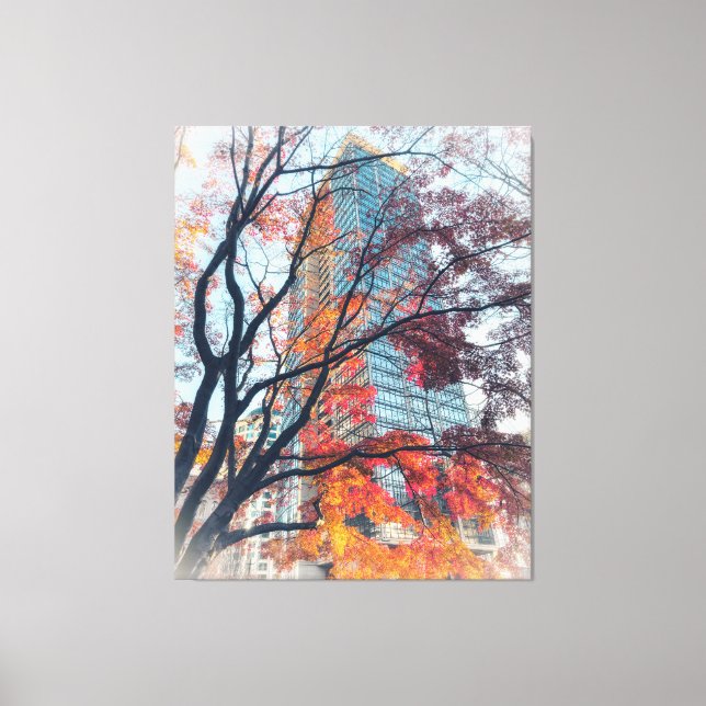 Autumn Leaves and Skyscraper Canvas Print (Front)
