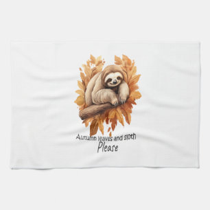 Autumn Leaves and Sloth Please Tea Towel