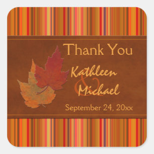 Autumn Leaves and Stripes Wedding Favour Sticker