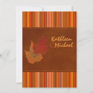 Autumn Leaves and Stripes Wedding Invitation
